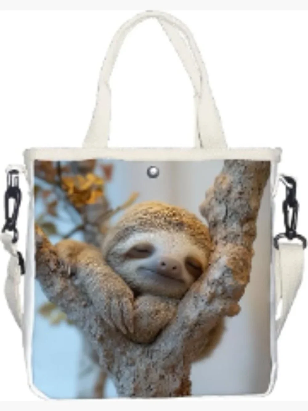 Sloth Print Canvas Crossbody Sling Bag with Adjustable Strap